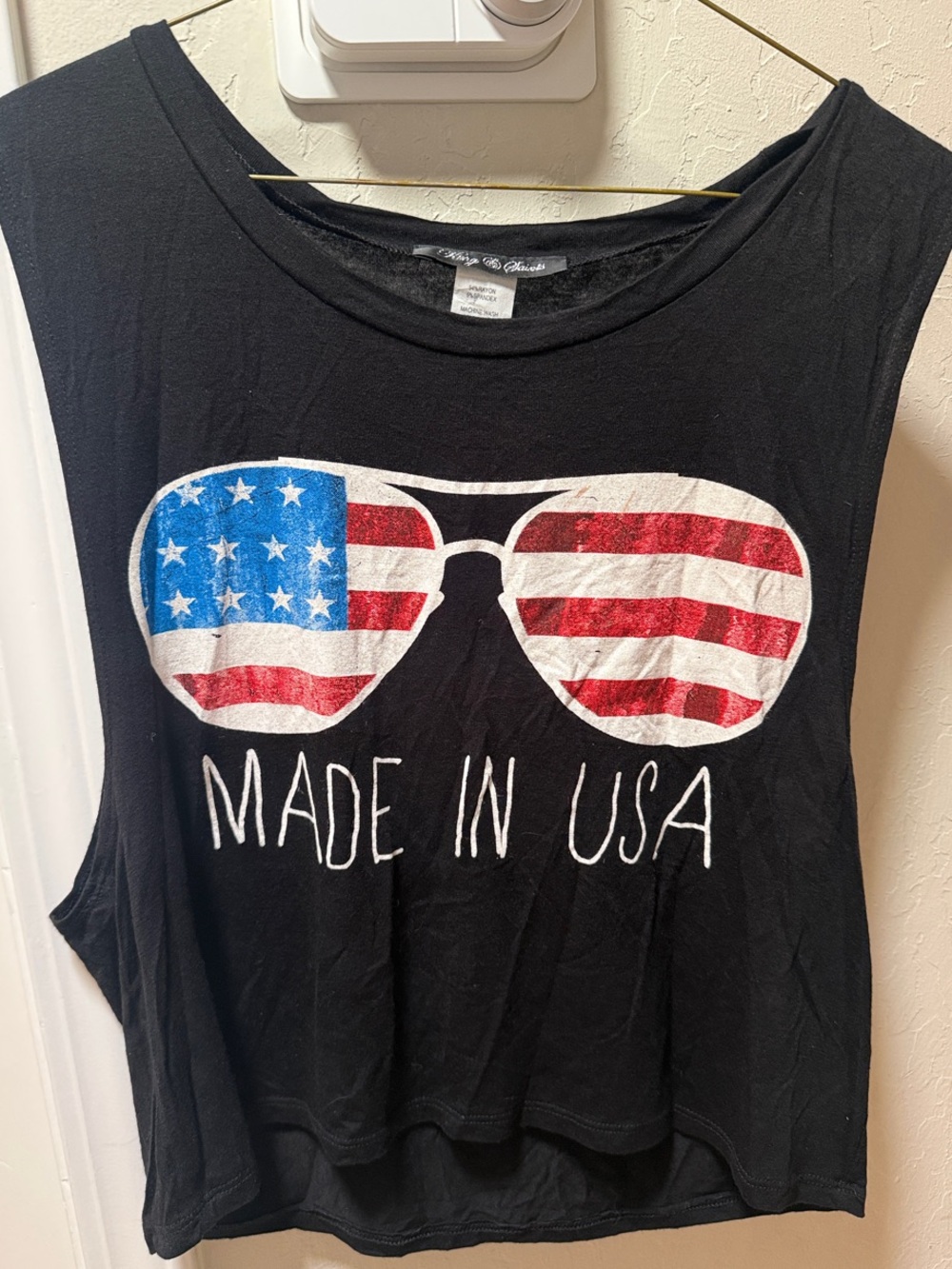 Made in USA Black Graphic Tank Top with Flag Sunglasses
